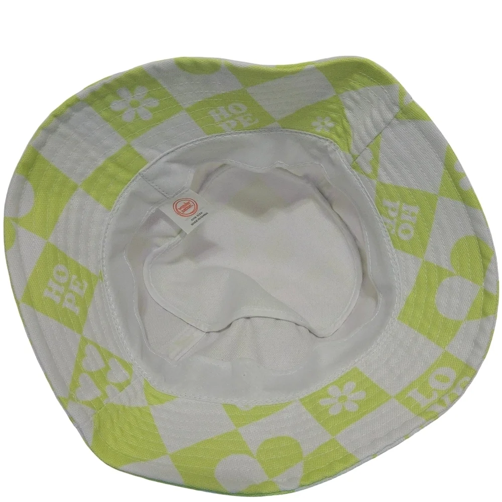 Bucket Hat. Lime And White Pattern OS